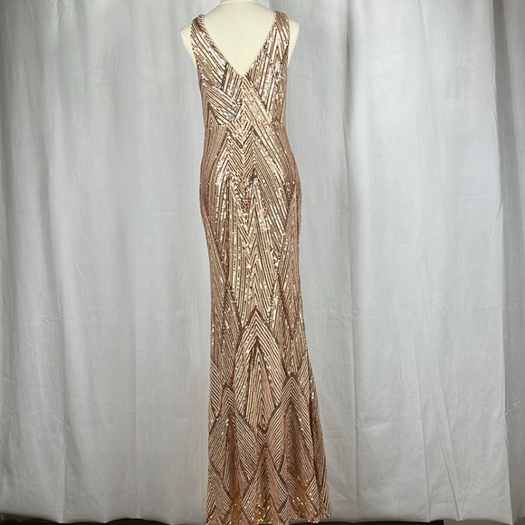 Luxedo Champagne/Rose Gold Dazzling Brilliance Sequin Maxi Dress. - Picture 5 of 11